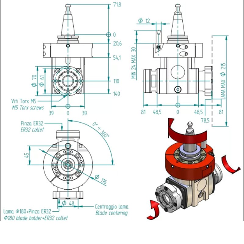 CNC Aggregate Head CORMAK ISO30 ER32 + Saw Right-Angle | CORMAK