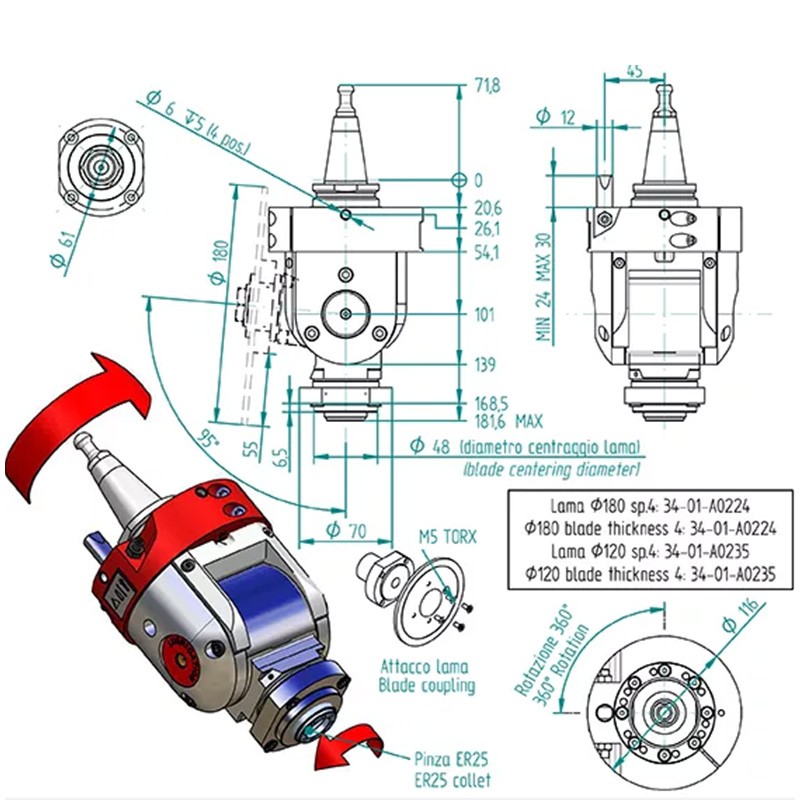 Adjustable CNC Aggregate Head CORMAK ISO30 ER25 0–180° | CORMAK