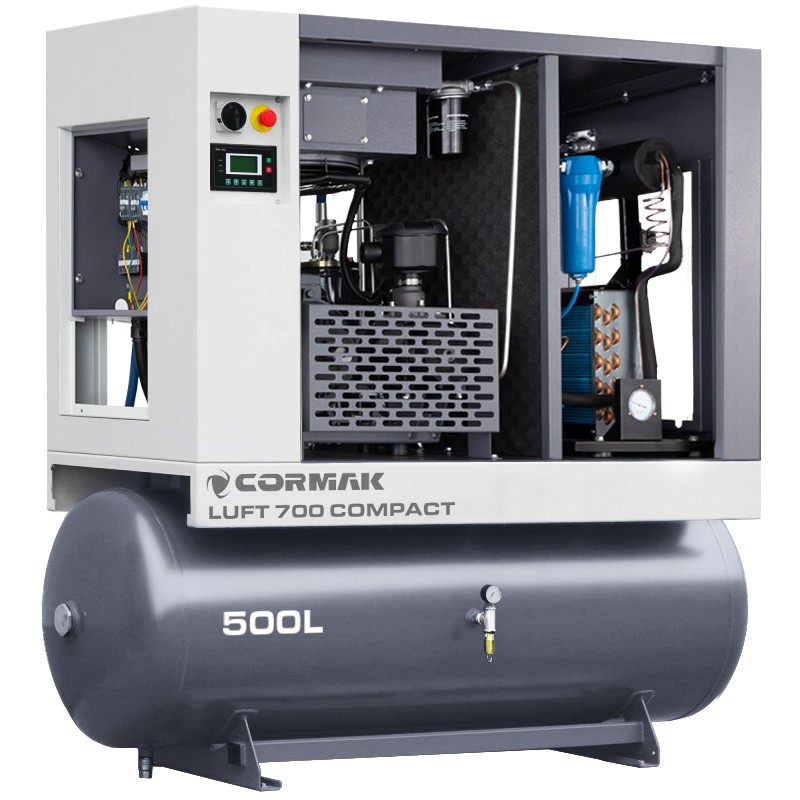 Skruvkompressor med avfuktare och 500 liters behållare – LUFT 700 COMPACT 5,5 kW – 650 l/min