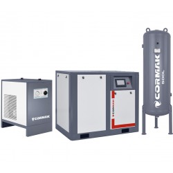 Skruvkompressor med frekvensomriktare THEOR 50 – 37 kW – 7 000 l/min + kylavfuktare N50S + vertikal tryckbehållare 500 l