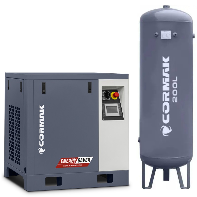 Screw Compressor CORMAK LUFT 700 VSD+PM 5.5kW + 200L Air Receiver | CORMAK