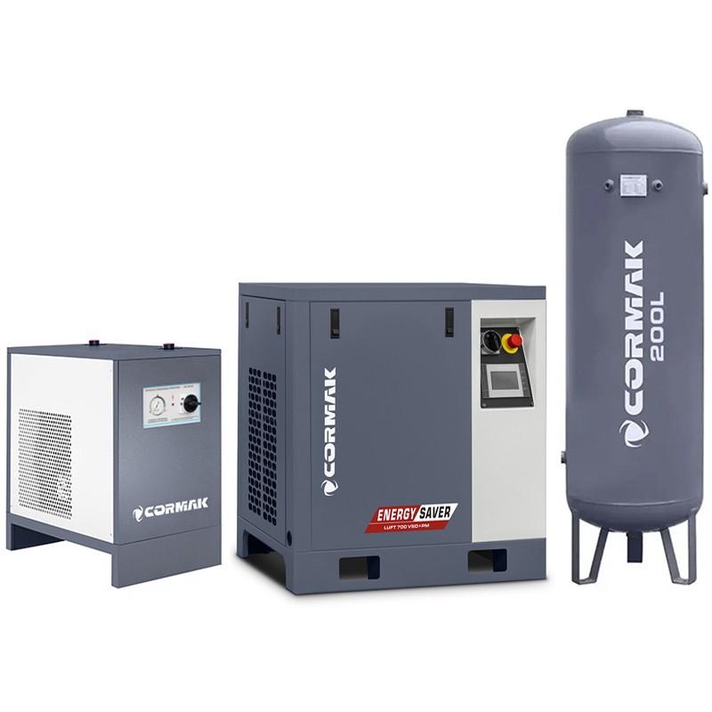 Screw Air Compressor Set CORMAK LUFT 700 VSD+PM 5.5kW + Dryer + 200L | CORMAK