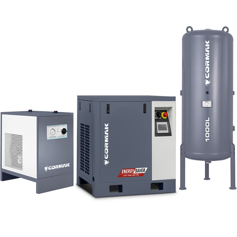 Screw Air Compressor Set CORMAK LUFT 1000 VSD+PM 7.5kW + Dryer + 1000L | CORMAK