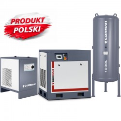 Skruvkompressor med frekvensomriktare THEOR 20 – 15 kW – 2000 l/min. + Kylavfuktare N20S + Vertikal tryckbehållare 1000 l