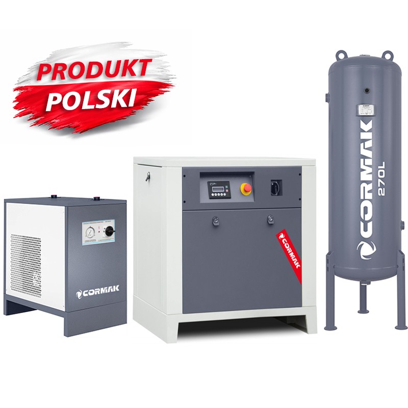 Skruvkompressor LUFT 1000 – 7,5 kW – 950 l/min + Kylavfuktare N10S + Vertikal tryckbehållare 270 l