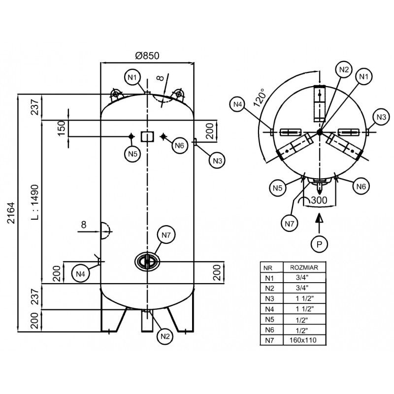 Vertical Air Tank 1000L 25 bar for Screw Compressor | CORMAK