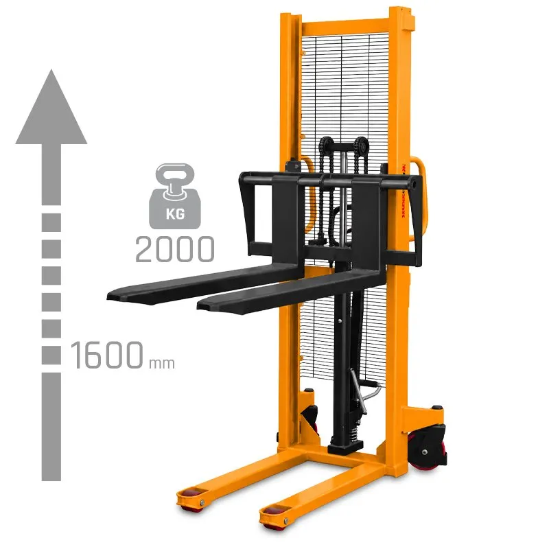 Manual Hydraulic Pallet Stacker CORMAK WRHS 2016 with Adjustable Forks (2,000kg Capacity, 1,600mm Lift)