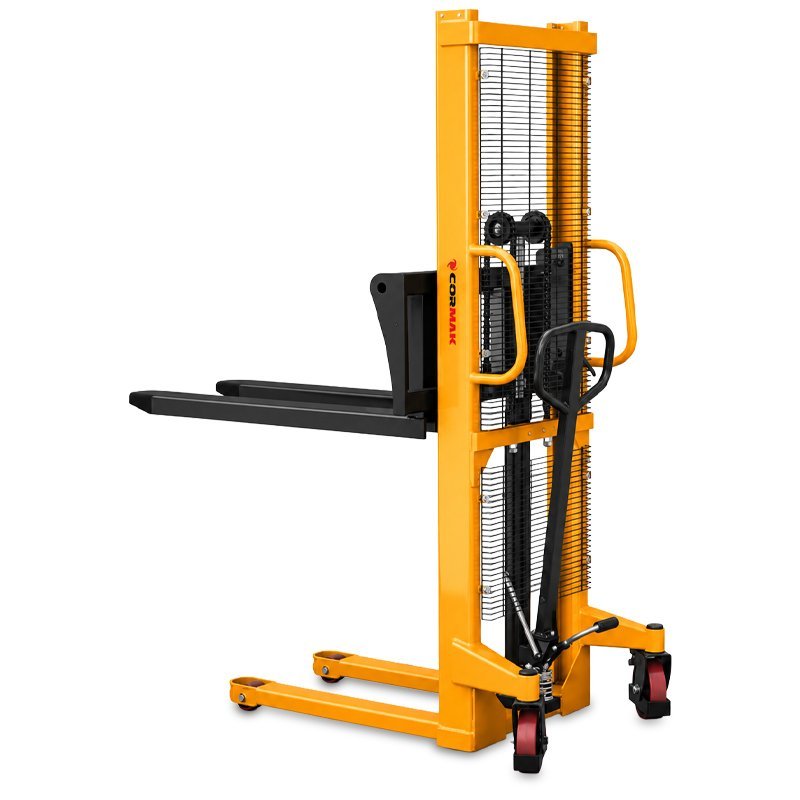 Manual Hydraulic Pallet Stacker CORMAK WRHS 2016 with Adjustable Forks (2,000kg Capacity, 1,600mm Lift)