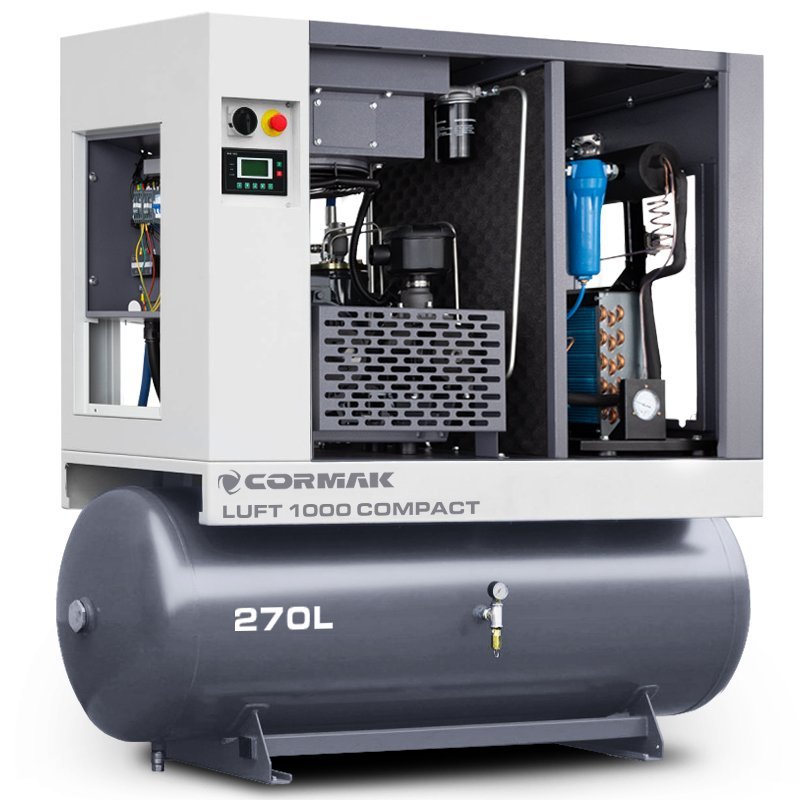 Screw Air Compressor CORMAK LUFT 1000 COMPACT 7.5kW 950L/min with Air Dryer and 270L Tank | CORMAK
